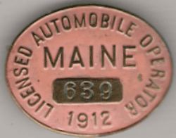 1912 Licensed Automobile Operator Maine