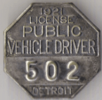 1921 Detroit Public Vehicle Driver License Michigan