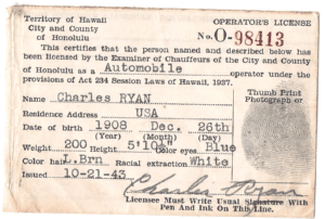 1943 Territory of Hawaii Chauffeurs License