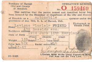 1947 Territory of Hawaii Chauffeurs License