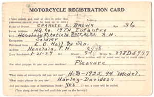 1927 Motorcycle Registration Card