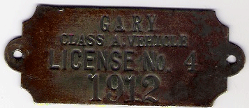 1912 Class A Vehicle License Gary Indiana