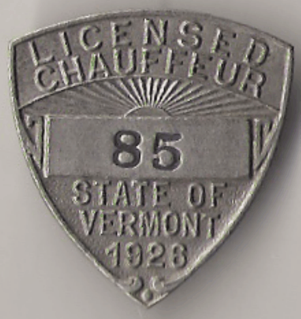 1926 Vermont Licensed Chauffeur