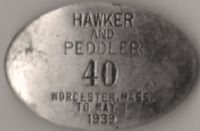 1938/39 Worcester Hawker and Peddler Massachusetts