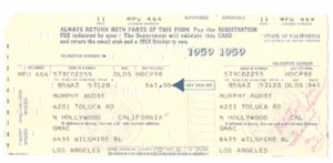 Audie Murphy 1959 Oldsmobile Registration