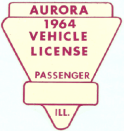 1964 Aurora Passenger Vehicle License Uncirculated
