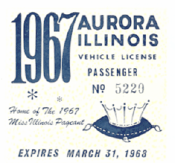 1967/68 Aurora Passenger Vehicle License