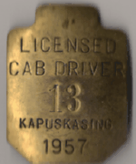Kapuskasing Ontario 1957 Licensed Cab Driver