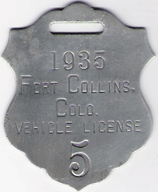 1935 Vehicle License Fort Collins