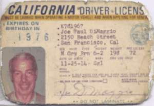 Joe DiMaggio 1976 California Driver License