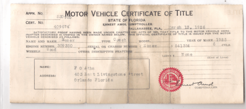 1926 Certificate of Title