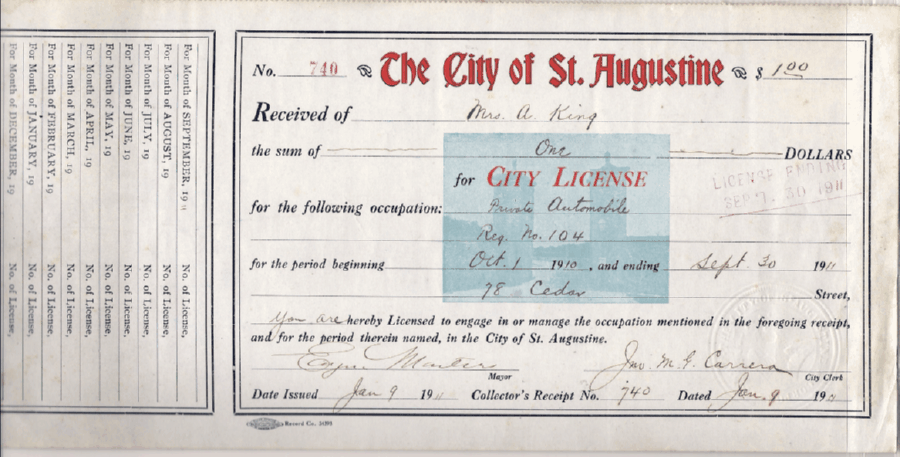 1911 Driver License St. Augustine