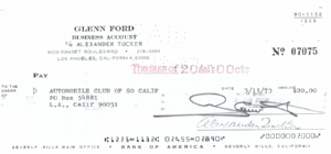 Glen Ford 1973 Check to Automobile Club of So California