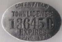 1933/34 Greenfield Town License Massachusetts