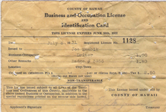1931-32 Hawaii Chauffeur License for Badge 3956
