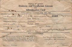 1932-33 Hawaii Chauffeur License for Badge 3956