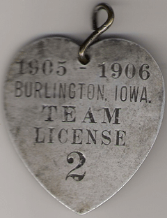 1905/06 Team License Burlington Iowa