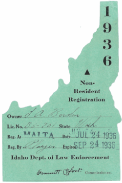 1936 Non Resident Registration Idaho