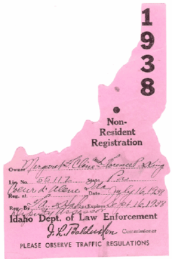 1938 Non Resident Registration Idaho