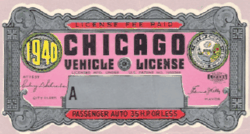1940 Chicago Vehicle License Unissued