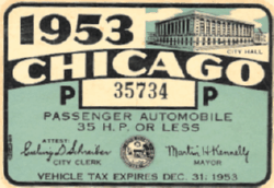 1953 Chicago Vehicle Tax 35HP