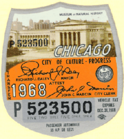 1968 Chicago Vehicle Tax City of Culture 35HP