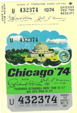 1974 Chicago Vehicle Tax Adler Planetarium More Than 35HP