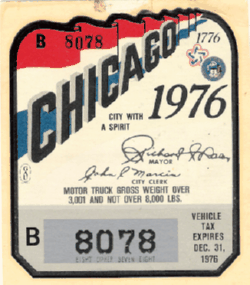 1976 Chicago Vehicle Tax Motor Truck City With a Spirit