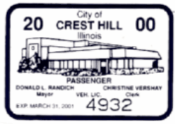 2000/01 Crest Hill Passenger Veh Lic