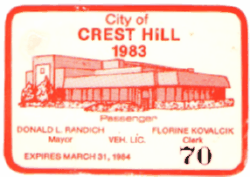 1983/84 Crest Hill Passenger Veh Lic