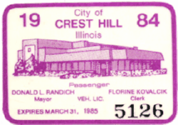 1984/85 Crest Hill Passenger Veh Lic