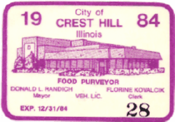 1984/85 Crest Hill Food Purveyor Veh Lic