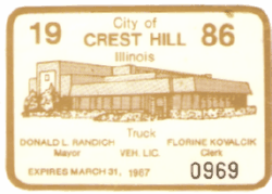 1986/87 Crest Hill Truck Veh Lic