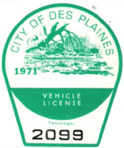 1971 City of Des Plaines Passenger Vehicle License