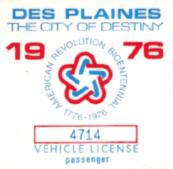 1976 Des Plaines Passenger Vehicle License