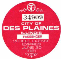 1080/81 City of Des Plaines Passenger Vehicle License