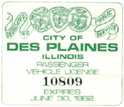 1981/82 Des Plaines Passenger Vehicle License