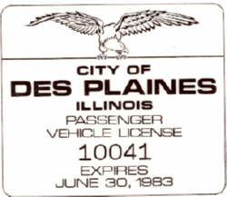 1982/83 City of Des Plaines Truck Vehicle License
