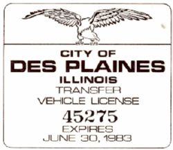 1982/83 City of Des Plaines Transfer Vehicle License