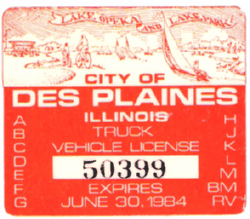 1983/84 City of Des Plaines Truck Vehicle License