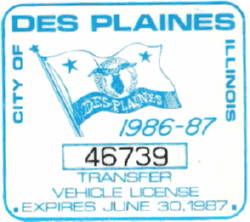 1986/87 Des Plaines Truck Vehicle License