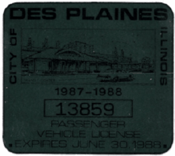 1987/88 Des Plaines Passenger Vehicle License