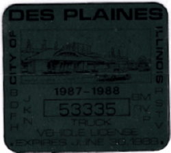 1987/88 Des Plaines Truck Vehicle License
