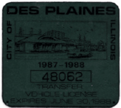1987/88 Des Plaines Transfer Vehicle License