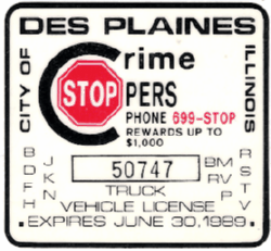 1988/89 Des Plaines Truck Vehicle License