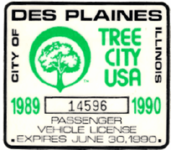 1989/90 Des Plaines Passenger Vehicle License