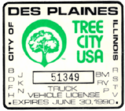 1989/90 Des Plaines Truck Vehicle License