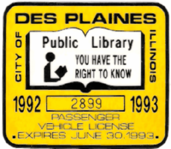 1992/93 Des Plaines Passenger Vehicle License