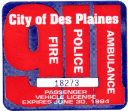 1993/94 Des Plaines Passenger Vehicle License