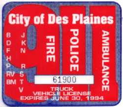 1993/94 Des Plaines Truck Vehicle License